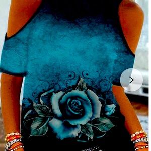 Blue Floral Cold Shoulder